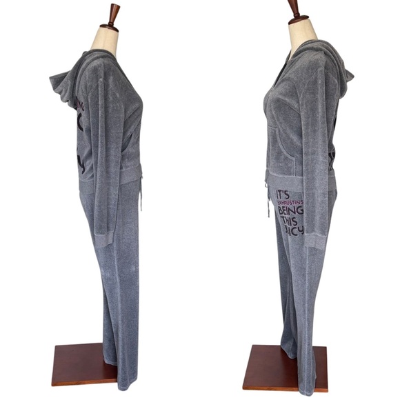 Vintage Y2k Juicy Couture Gray Velour Tracksuit Set Its Exhausting Being Juicy L - Picture 5 of 16
